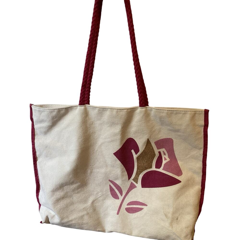 LANCOME Paris Canvas Tote Shopper Bag Ivory/pink Color With Flower Design
